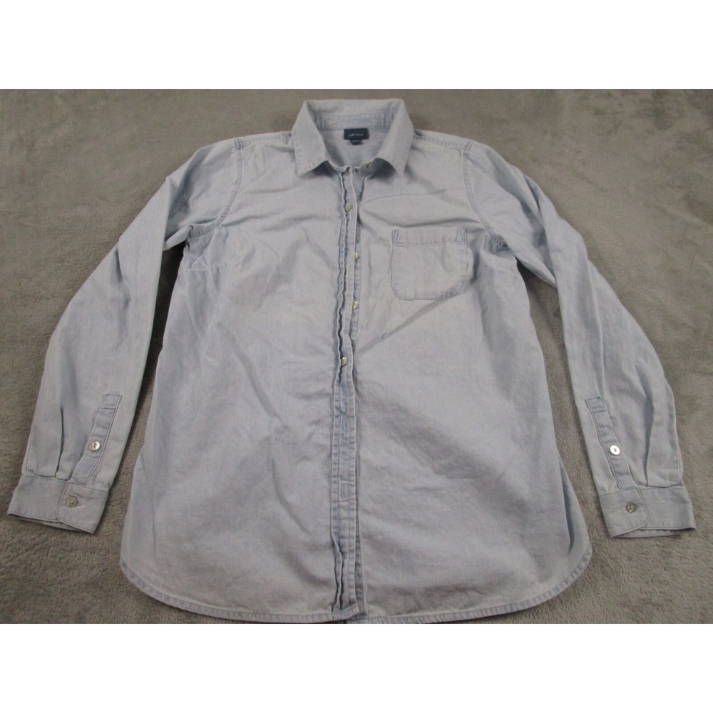 J Jill Top Womens Small Blue Button Up Preppy Denim Casual Modern‎